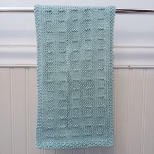 Hand Crafted Hand Knit Aqua Blue Textured Dash Stripe Cotton Hand Towel